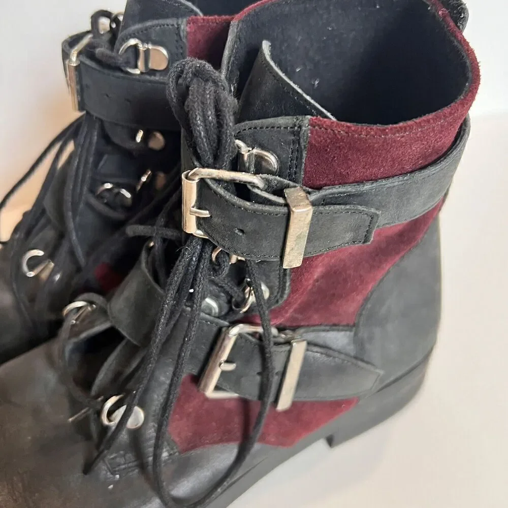 Free People Leather Combat Hiker Boot Size EU 41/US 10 LaceUp Buckle